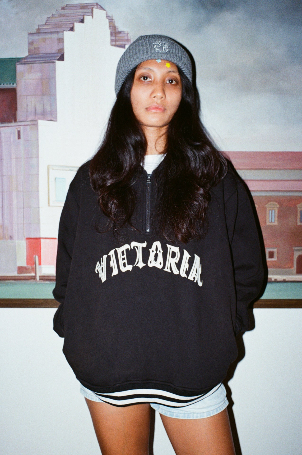 HANDDRAWN GOTHIC HALF ZIP SWEATSHIRT