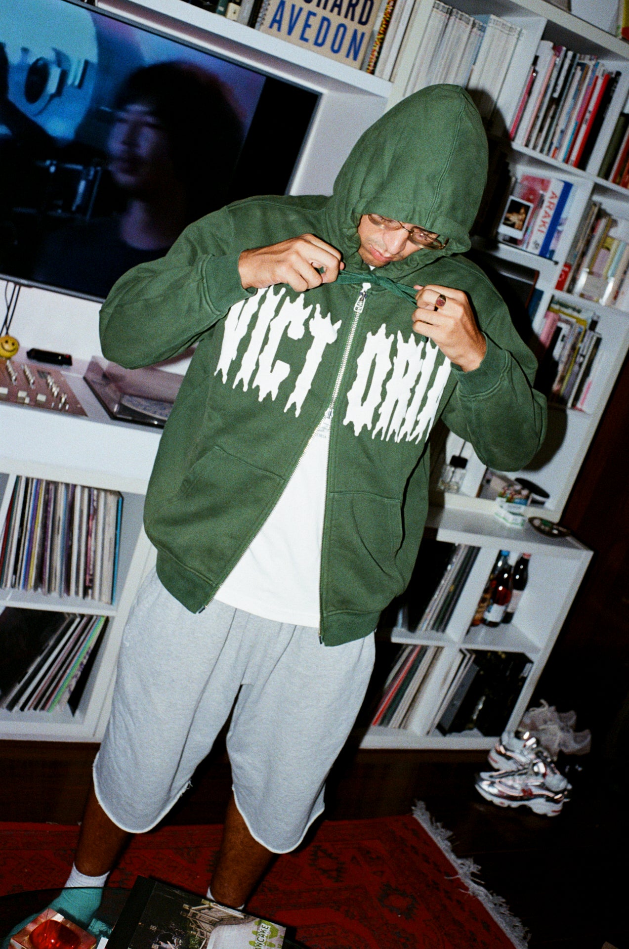 SPIKEY SCRIPT ZIP HOODED SWEATSHIRT