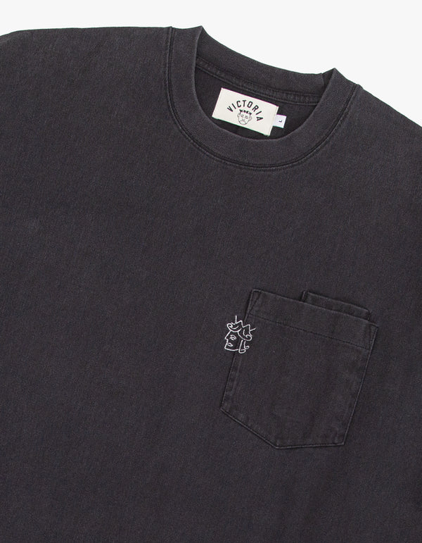 QH DOUBLE POCKET L/S TEE (WASHED BLACK)