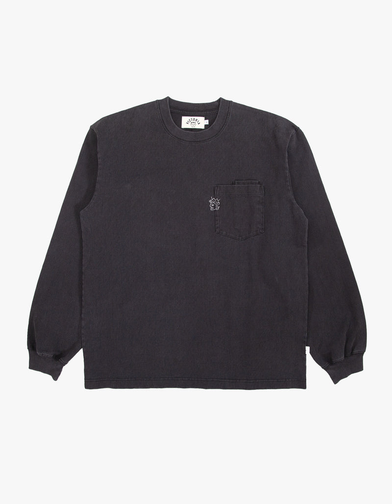 QH DOUBLE POCKET L/S TEE (WASHED BLACK)