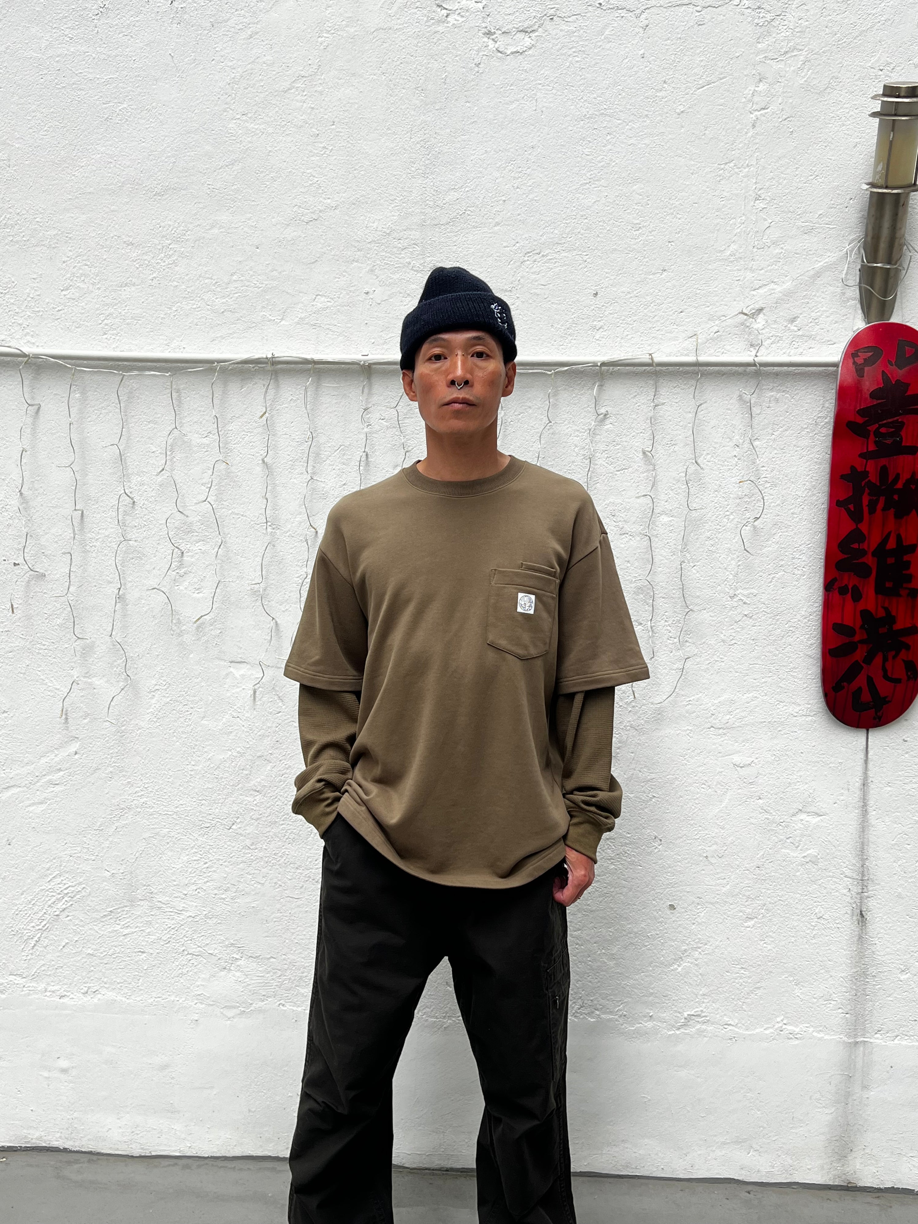 WAFFLE SLEEVE DOUBLE POCKET TEE